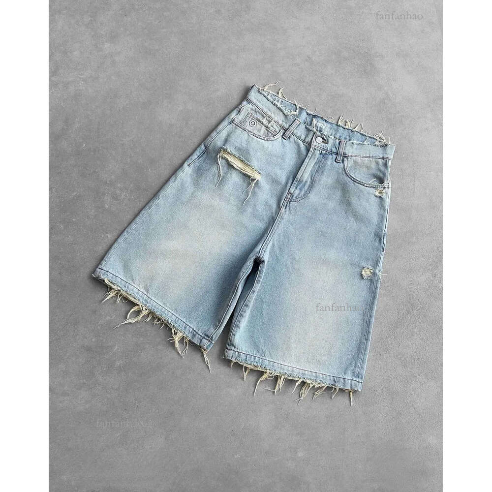 Retro Punk Hip-hop Ripped Denim Shorts Y2k Black Washed Loose Shorts Street Frayed Casual Trendy Outfit Men Women Gym ShortsX240914