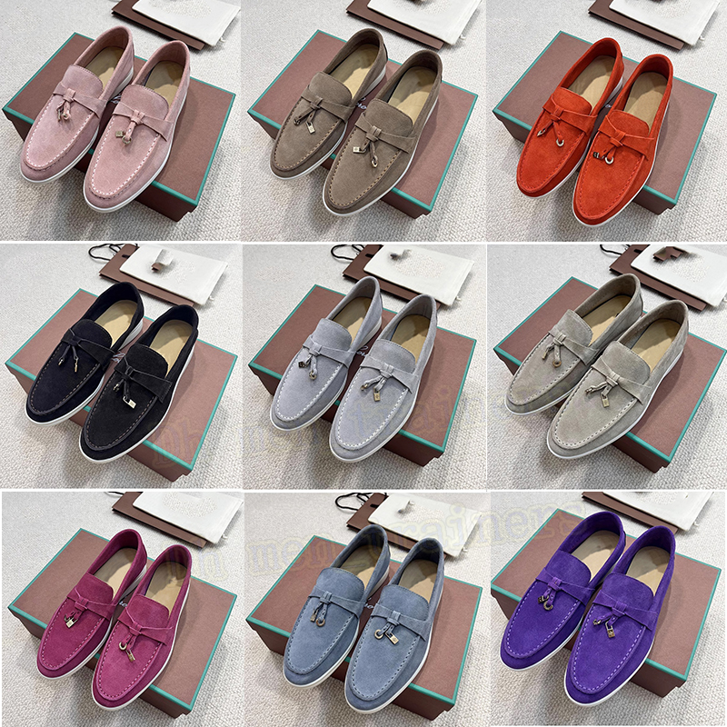 Designer Luxury Shoe Loafers Sneakers With Box Mens Women Summer Walk Charms Shoes Suede Leather Black Beige Party Wedding Plate-forme Slip on Flats Trainers