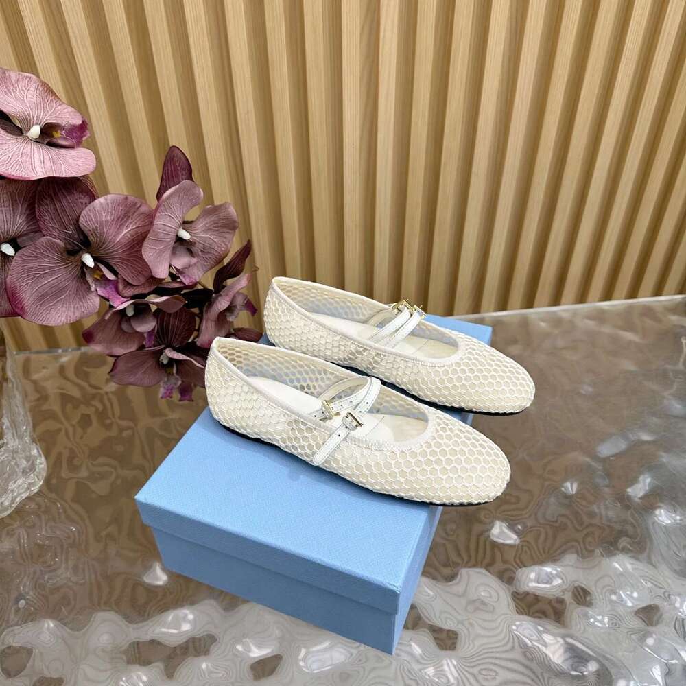 Women Size34-43 Mesh Flats Mary Janes Genuine Leather Buckle Strap Round Toe Leisure Designer Shoes atillas De Mujer