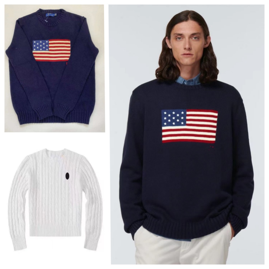 Crew-neck Flag Clothes Mens Navy Blue Knitted Sweater Polo Shirt Round Neck Cotton Loose Retro Fashion Casual High Quality All Kinds Of AAA2026