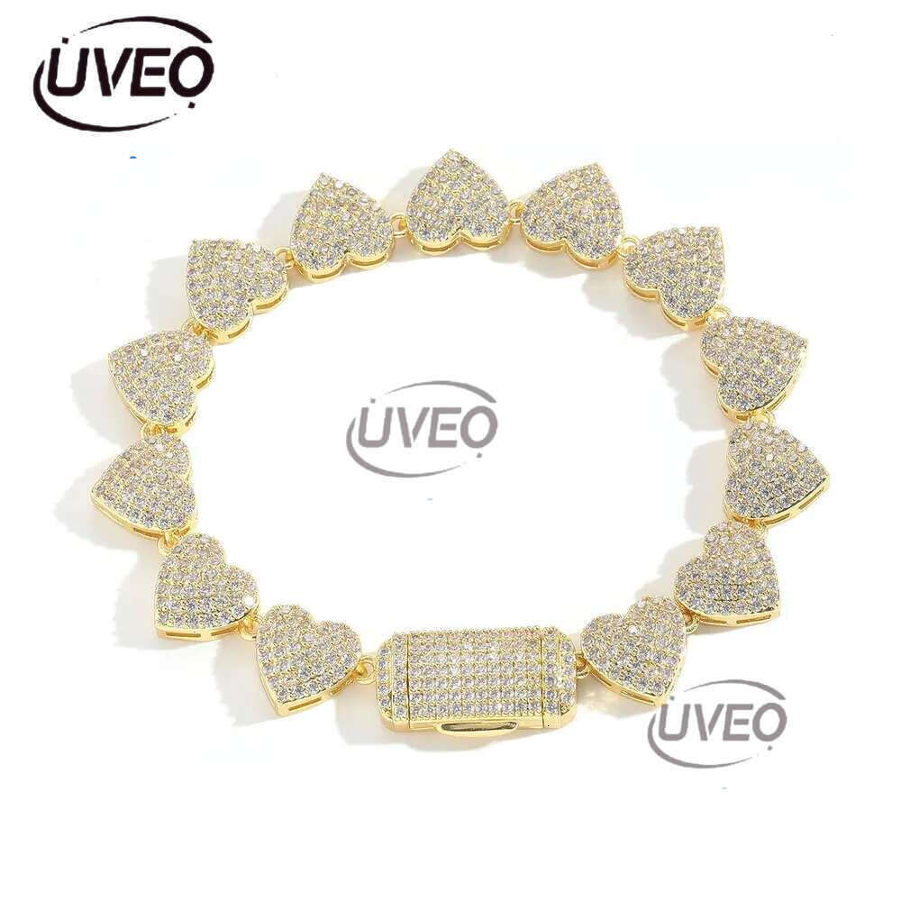Fashion Designer 10mm Love Necklace Cordate Cuban k Micro Set Zircon Personalized Trendy Heart Shaped Collar Chain Hip Hop Jewelry for Men Women Free 