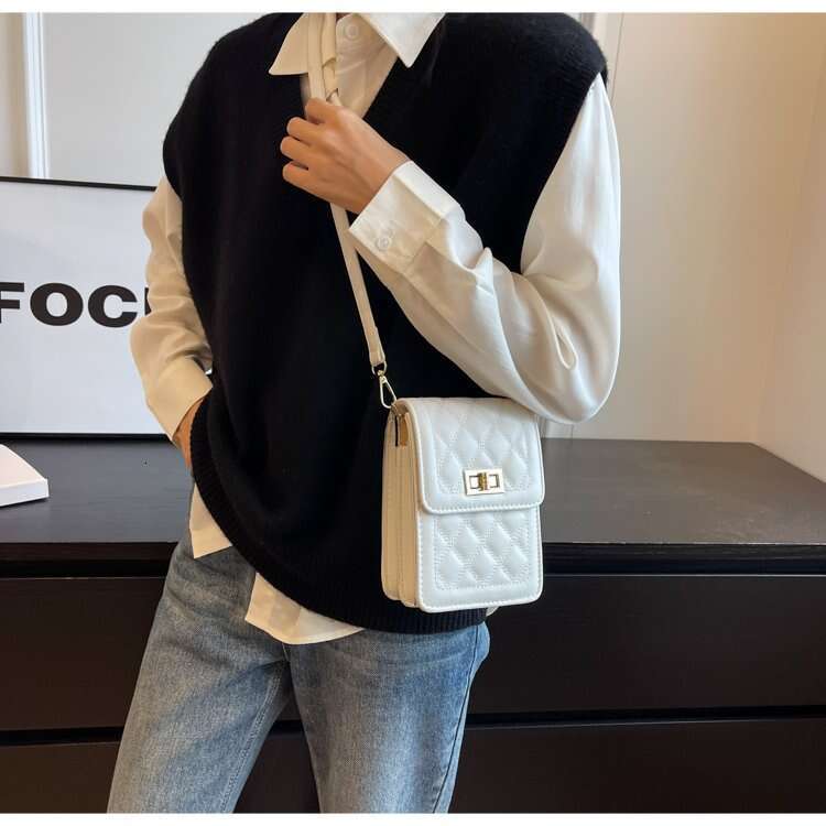 Women's new fashionable checkered embroidery thread high-end commuting phone bag, zero wallet, single shoulder diagonal cross bag