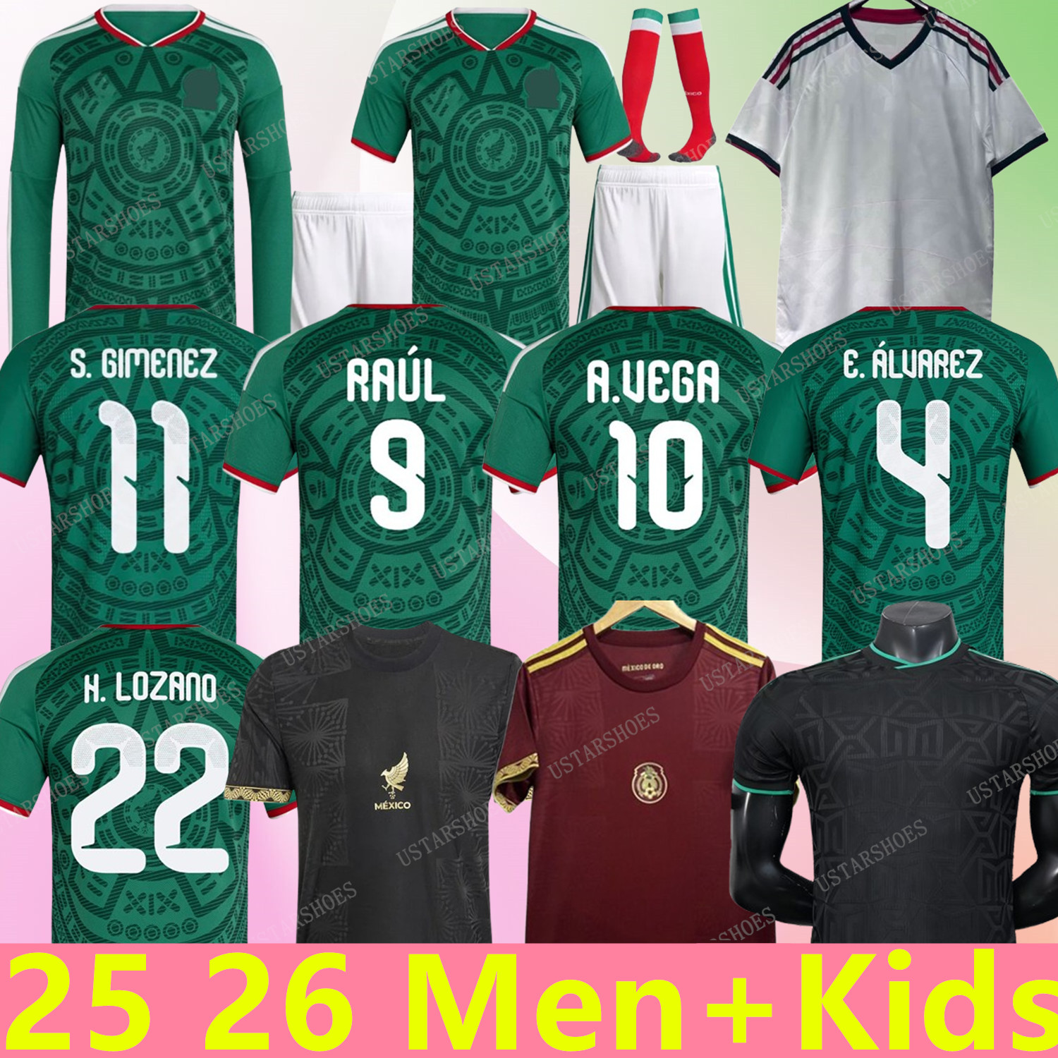 25 26 MEXICO soccer jerseys world CUP Kit football shirt E.ALVAREZ shirts RAUL A. VEGA CHICHARITO H. LOZANO 2025 2026 Men kids sets long women Corona Player fans L. ROMO Vega