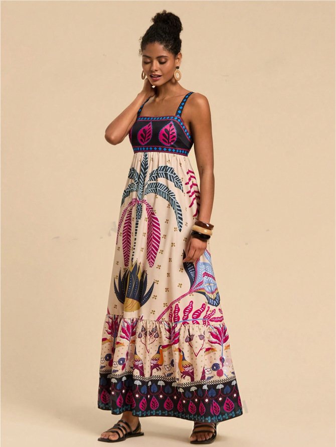 New Womens beach floral dresses Tropical Printed Leisure Resort casual Style Bohemian Dress maxi for woman women plus size