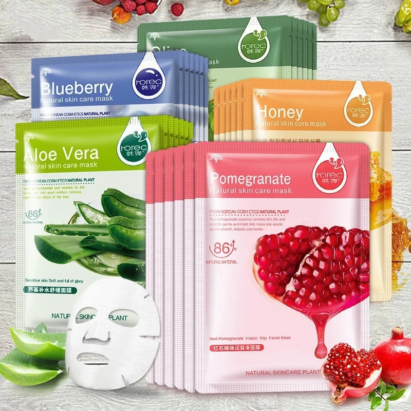 30PCS/Lot BIOAQUA Skin Care Sheet Mask Aloe Olives Pomegranate Seaweed Batch Facial Mask Korean Face Care Green Tea Mask 250418
