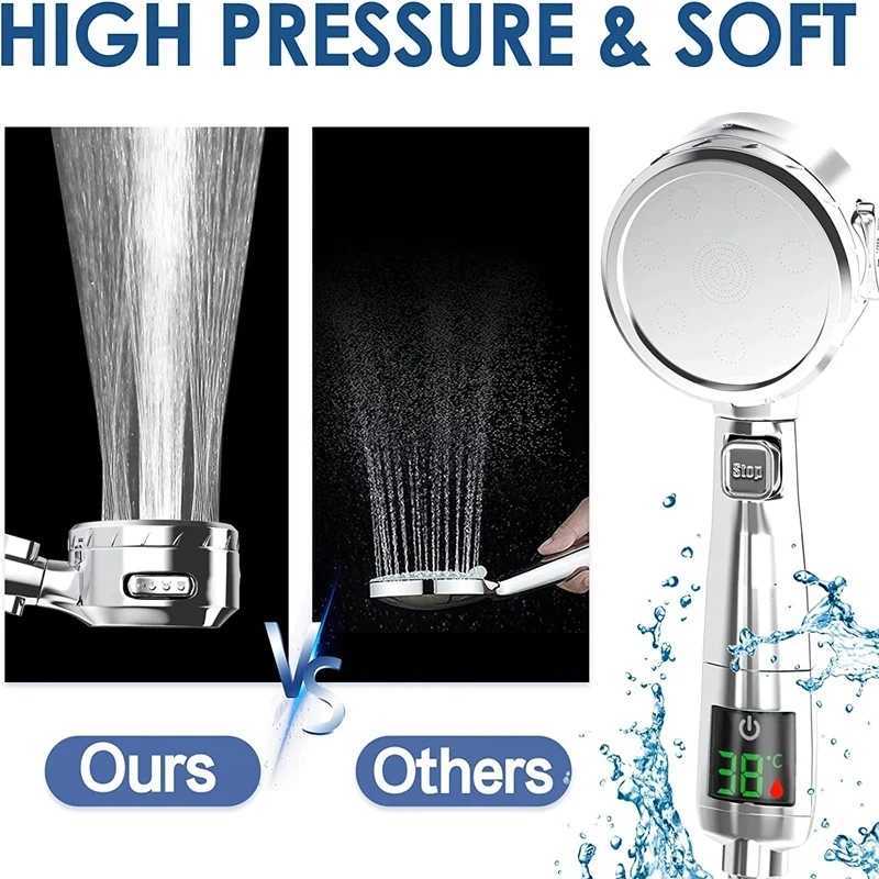 New Shower Head High Pressure Handheld Bathroom Water Saving Pressurized Adjustable Spray LED Digital Temperature DisplayM251120