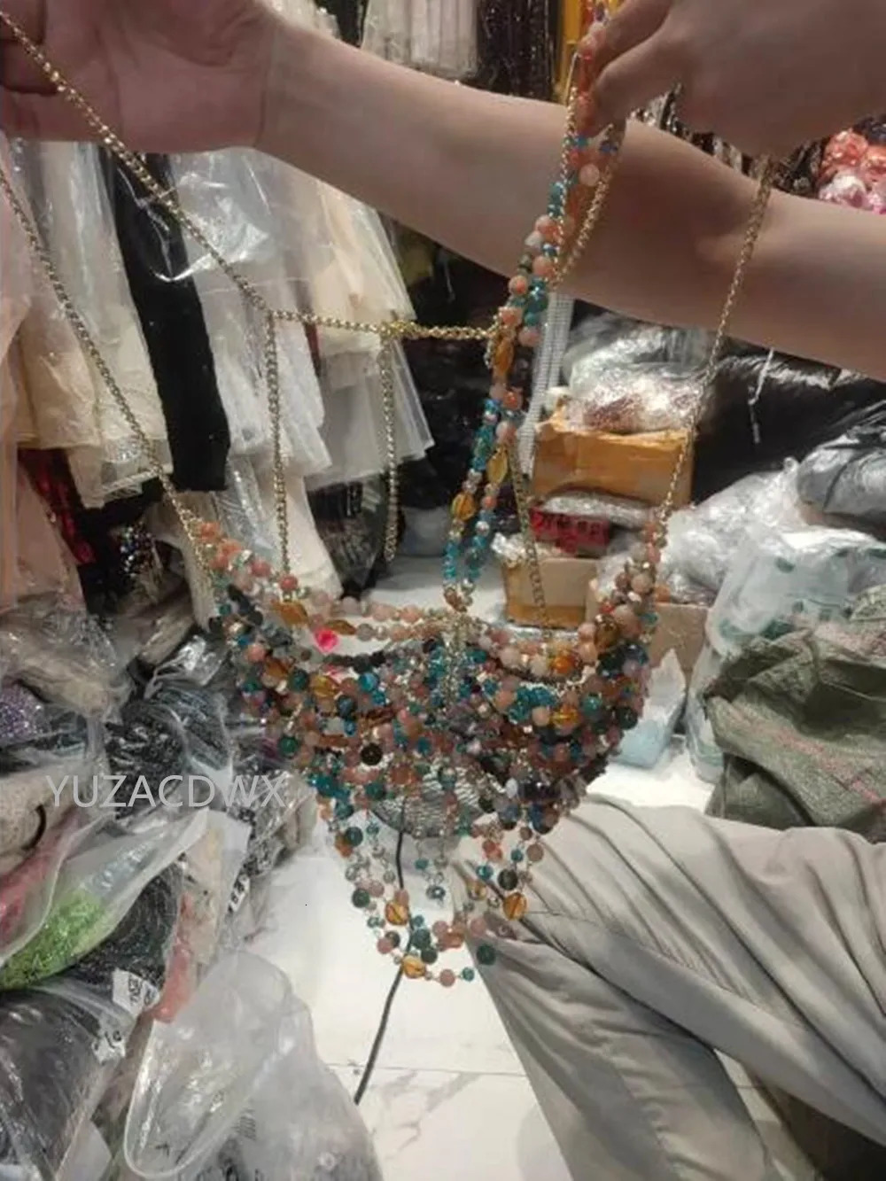 Sexy See Through Women Handmade Tank Top Nature Color Stone Bead Body Chain Multi Bikini Bra Backless Top Beachwear y2k clothes 250415