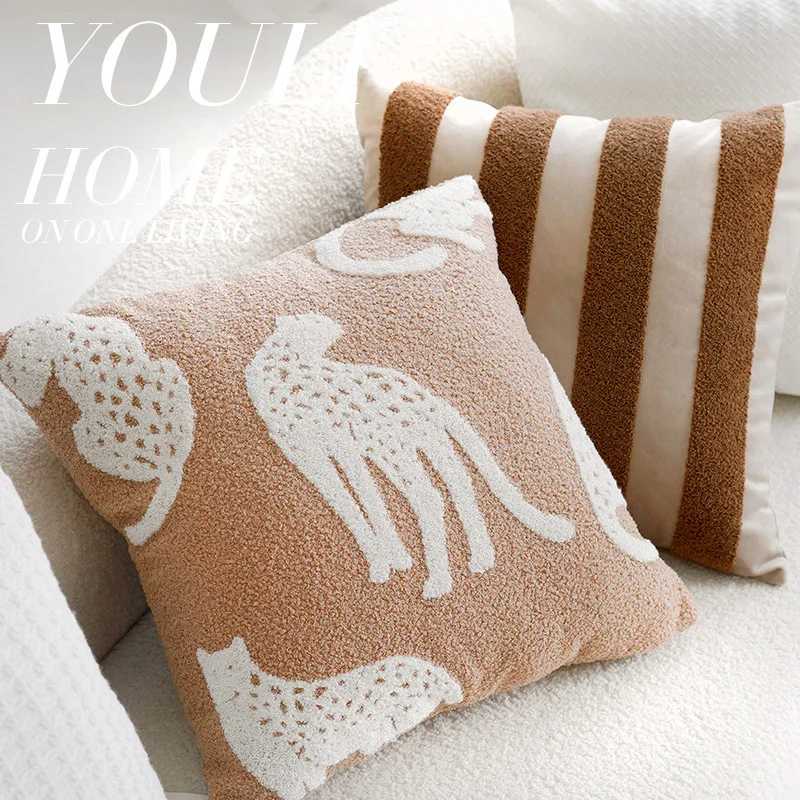 Pillow Case 30X50/45x45CM French Animal Throw Cover Brown Light Luxury Stamping Waist Cushion Cover Decor Home Decorative case C251120