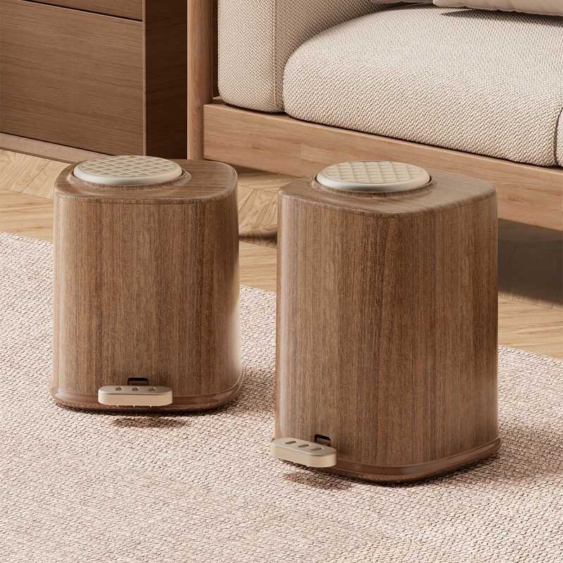 Uforu Large Capacity Living Room Wood Grain Plastic Trash Can with Lid Foot Pedal Top Press Double Opening Anti-Odor C251120