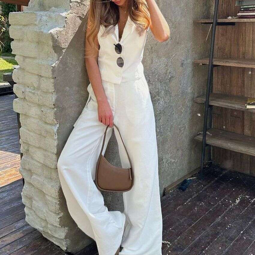 hoodie Women's Wear Cotton Summer Casual Cotton And Linen Vest Single Breasted Vest+Pants Set jacket