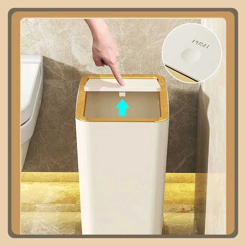 10/12L Slim Trash Can Nordic Covered Waterproof Large Capacity Dustbin One-Touch Lid for Bathroom Kitchen Living Room Bedroom C251120