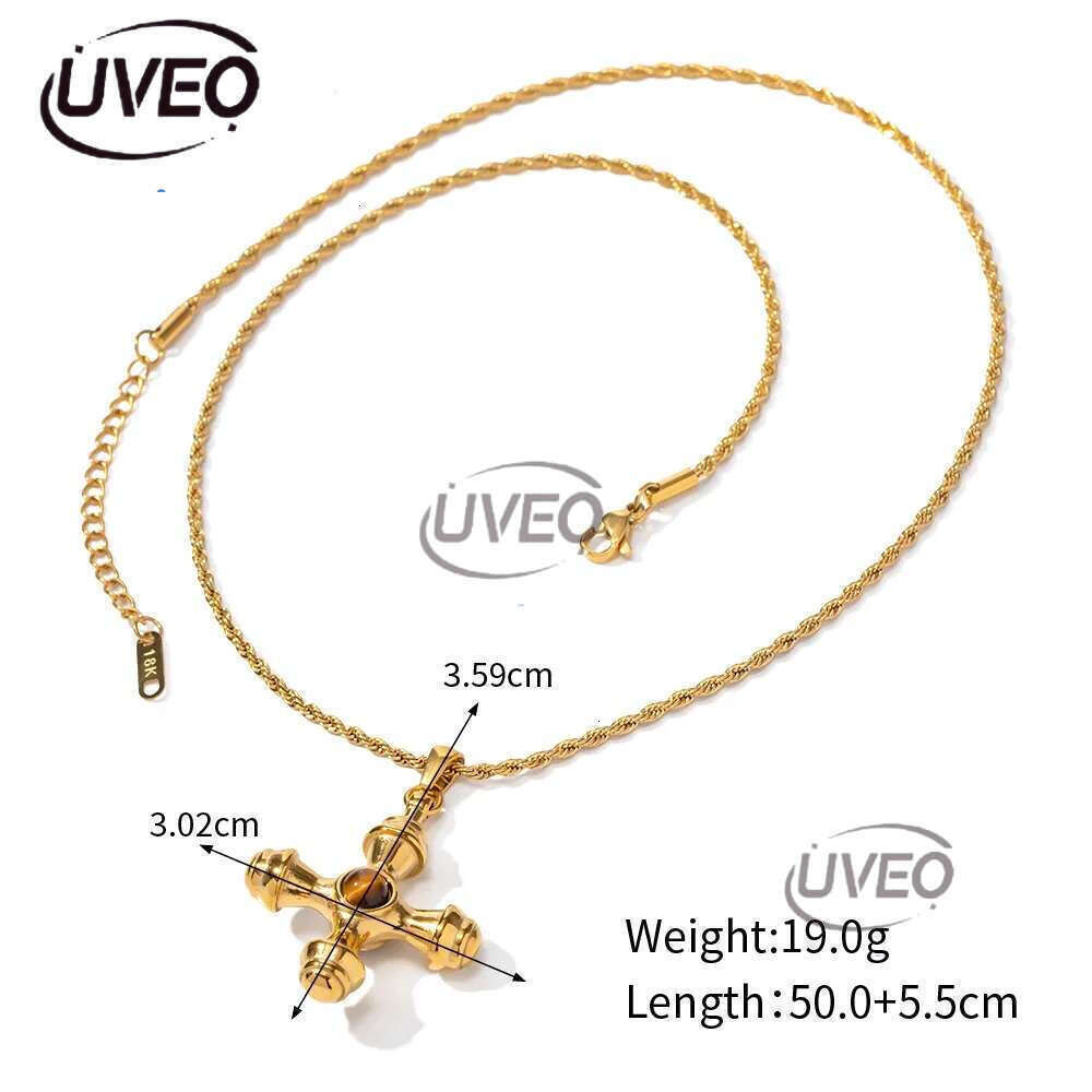 Designer Trend Gold Stainless Steel Cross Pendant Necklace for Women with Tiger Eyes That Do Not Fade Fashionable Jewelry Wholesale