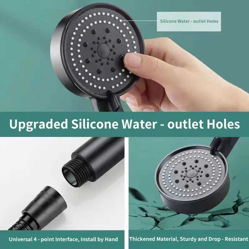 5 Modes Adjustable High Pressure Shower Head Water Saving Massage Function Black Showerhead for Bathroom AccessoriesM251120