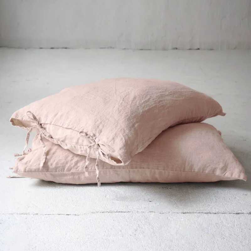 Pillow Case Solid Color Pure Linen Throw Case Euro Sham for BedCustom Size Bowknot Cushion Cover Decoration caseDark Blue C251120