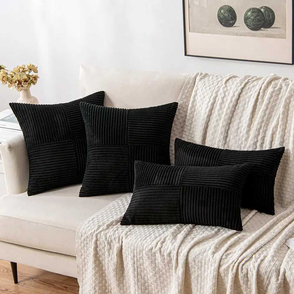 Pillow Case Black Corduroy Covers Boho Decorative Spliced Throw Covers Soft Solid Couch cases Cushion Covers for Sofa C251120
