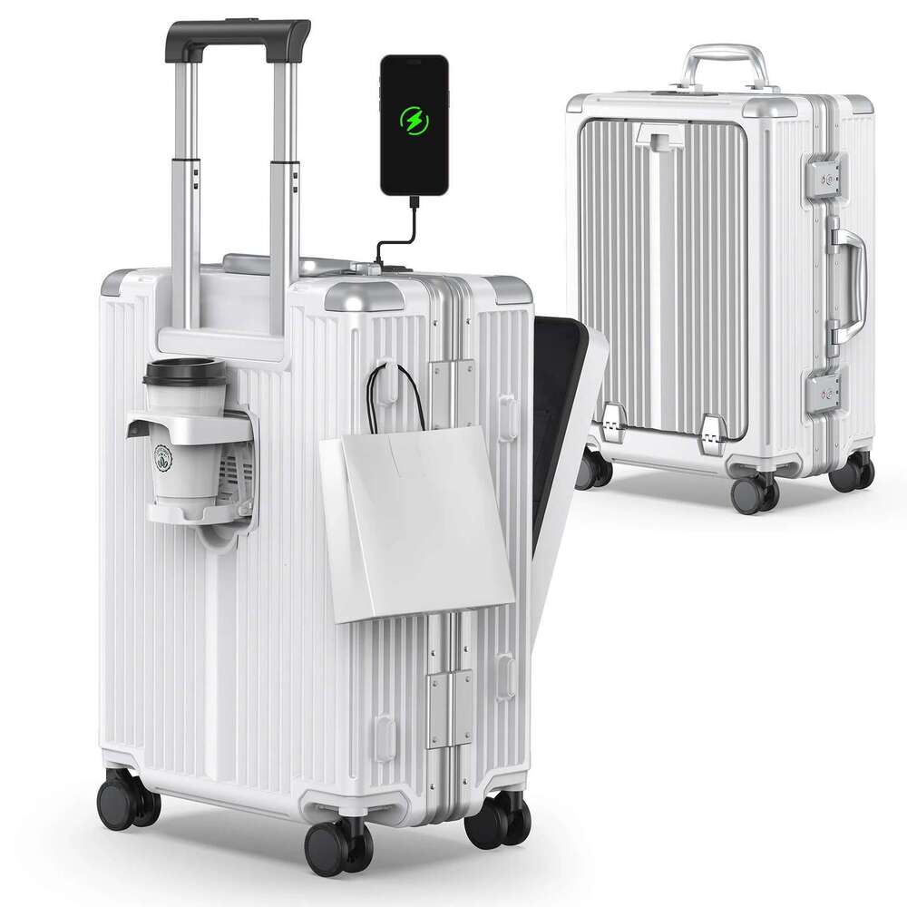 Aire Approved 22 inch Lage,Aluminum Framed Carry On Suitcase with Front Open Laptop Compartment/Pocket