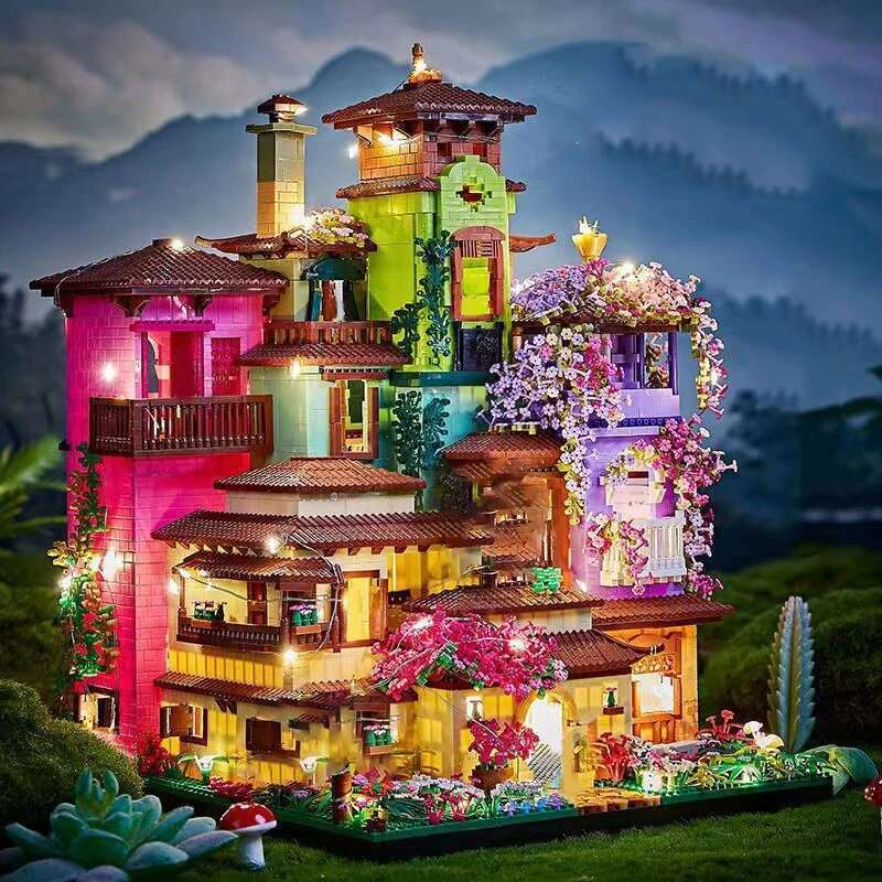 7080PCS Magic Castle Sakura House Building Blocks City Street Model With LED Lights Mini Bricks Toys Children's Christmas Gifts