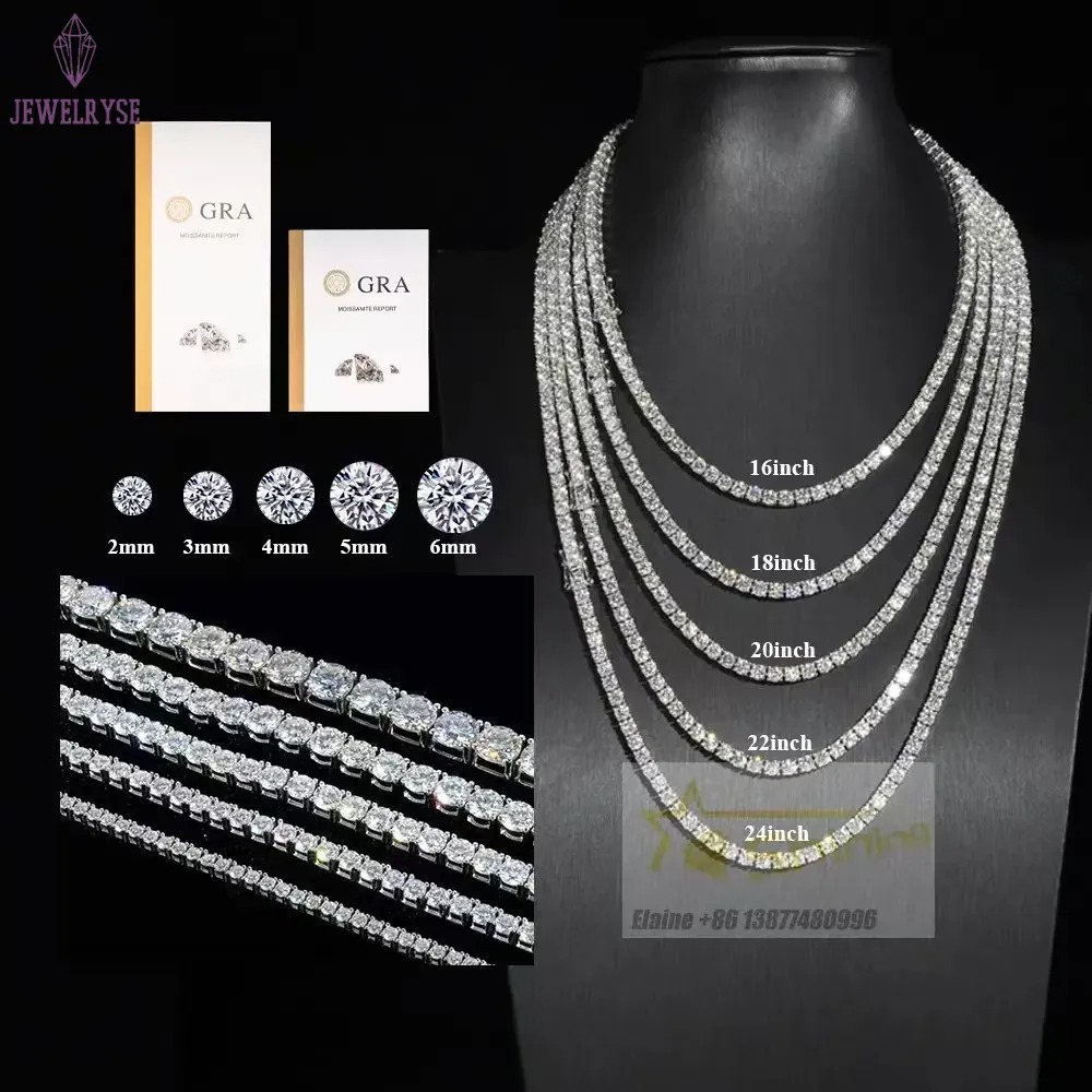 moissanite bracelet necklace tennis chain Hip Hop necklace fashion Jewelry Pass Diamond Tester 4mm vvs moissanite iced out cuban chain for men women