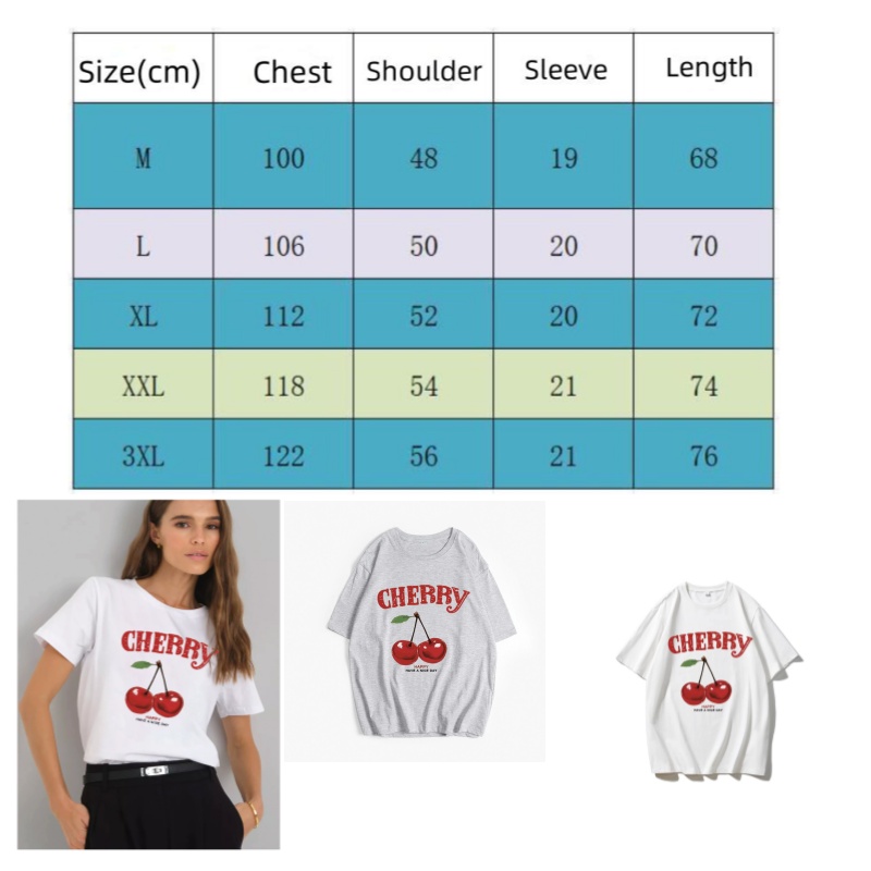 Fashion Women's Graphic Vintage Tees Cherry Bow Letter Print Round Neck T Shirt Casual Summer Short Sleeve Trendy Tops XXXL T-Shirt