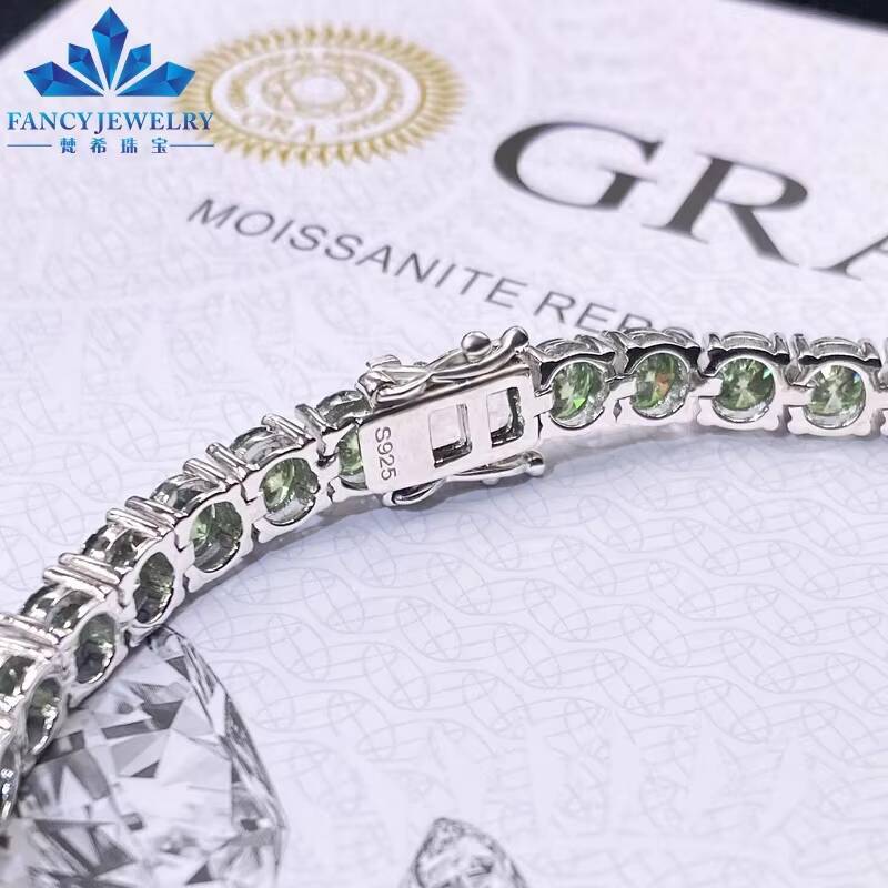 Gra Certified Moissanite Tennis Bracelet Chain Pass Diamond Tester 925 Silver 3mm 4mm Womens Blue Green Moissanite Tennis Chain