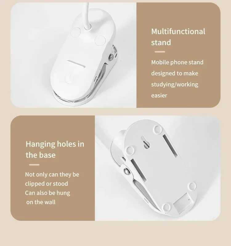 Mini LED Desk Lamp Clip On Reading Light Touch Control 3 Modes Rechargeable Bedside Book Light for Office Study Home Dormitory M251120