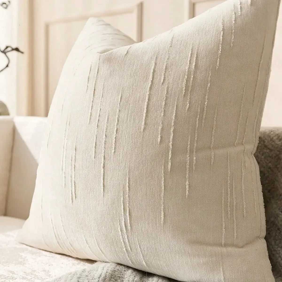 Pillow Case 1pcs Beige Faux Linen Cushion Cover 45x45CM Geometric Boho Throw Cover Decorative Home Cushion for Sofa Bed case C251120