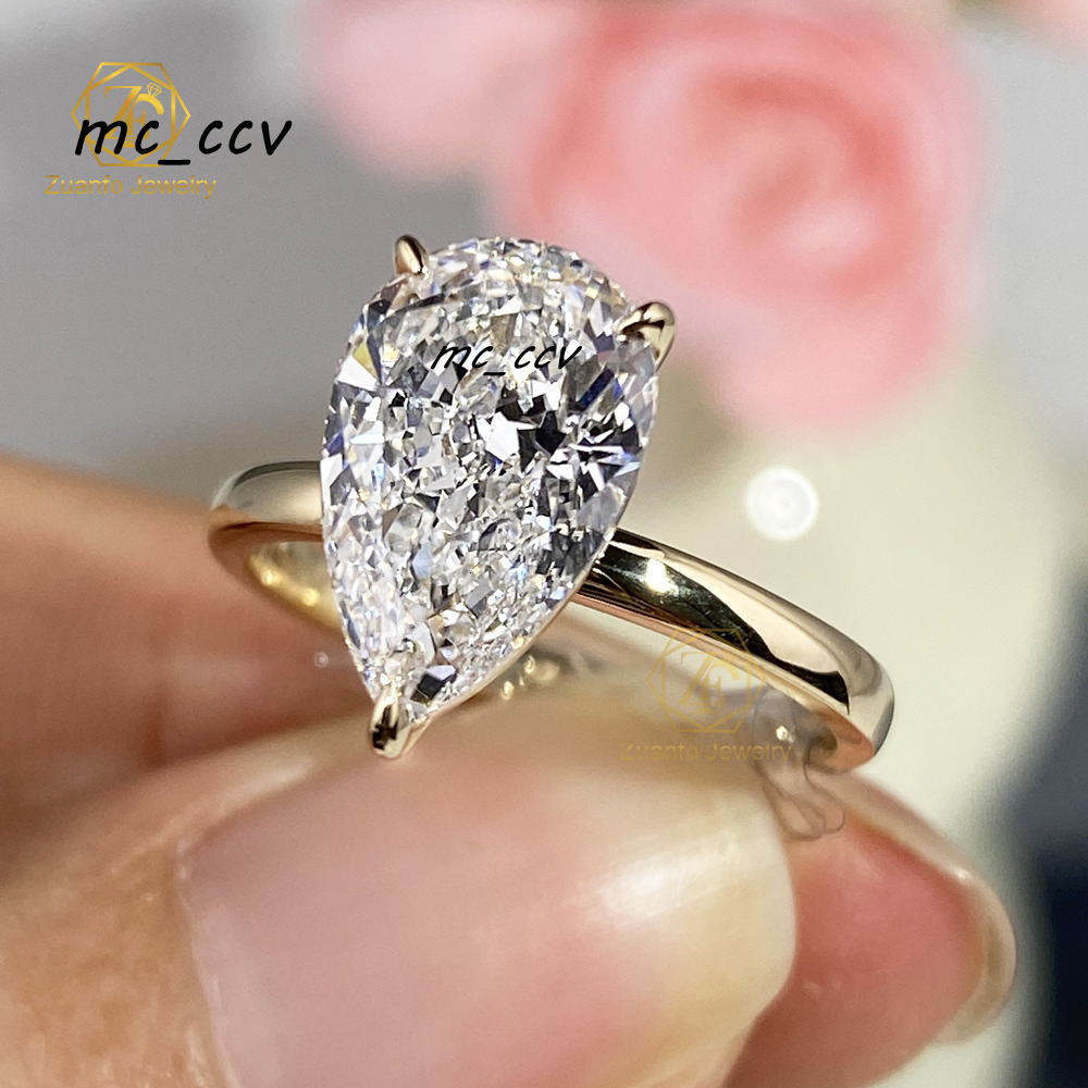 Fine Jewelry 14K 18K Gold Lab Grown Diamond Ring Women 1-3carat Pear Cut Wedding Engagement Rings for Women