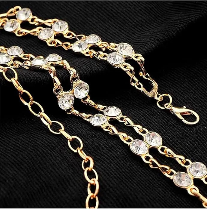 Adjustable Rhinestone Waist Chain - Crystal Embossed Metal Strap - Womens Accessories - Decorative Laminated Jewelry Strap 250418