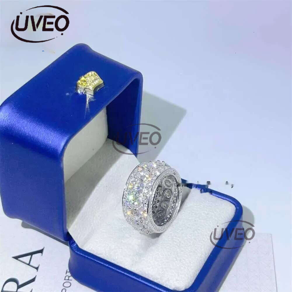 Pass Dia Tester Mens Ring Sier White Gold Moissanite Eternity Iced Out Hip Hop Rings