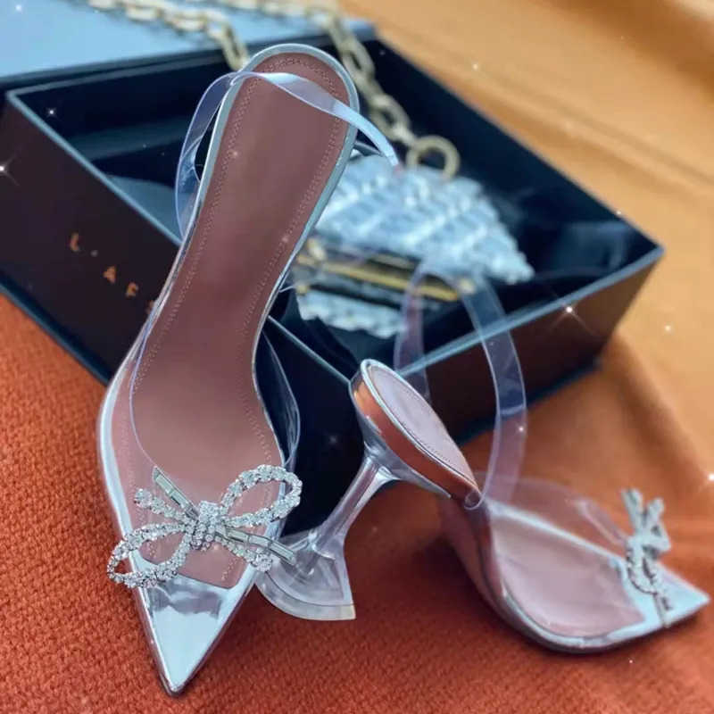 Fion transparent soft PVC temperature pump luxury rhinoceros bow tie suspender high spring and summer wedding party shoes Z250420