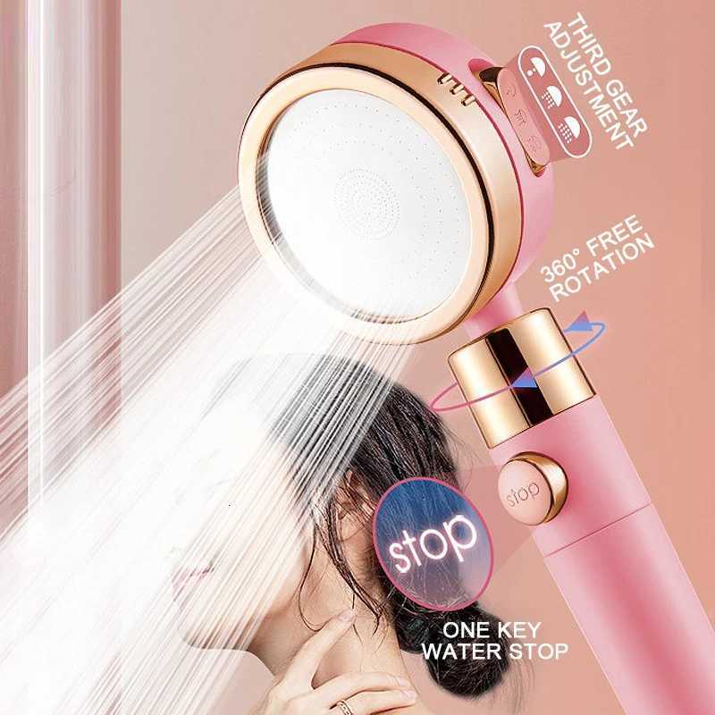 High Pressure Rain Shower Head Shower Head Water Saving Flow 360 Degrees 3 Modes Rotating Adjustment Bathroom Pink Shower HeadM251120