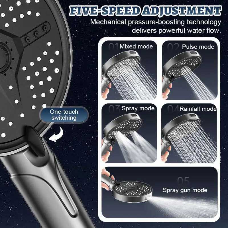 Multi-Functional High Pressure Handheld Shower Head with 5 Spray Modes Water Heater Filter Large Panel Shower NozzleM251120