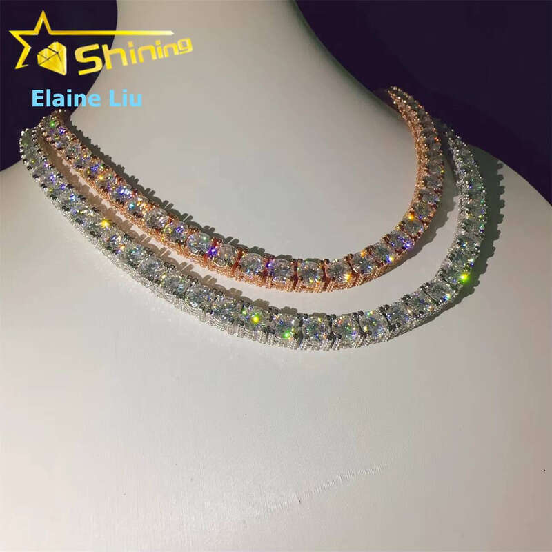 Hip-Hop Jewelry Vvs Silicon Stone Iced Out 6.5mm Bracelet Sier Tennis Chain Necklace