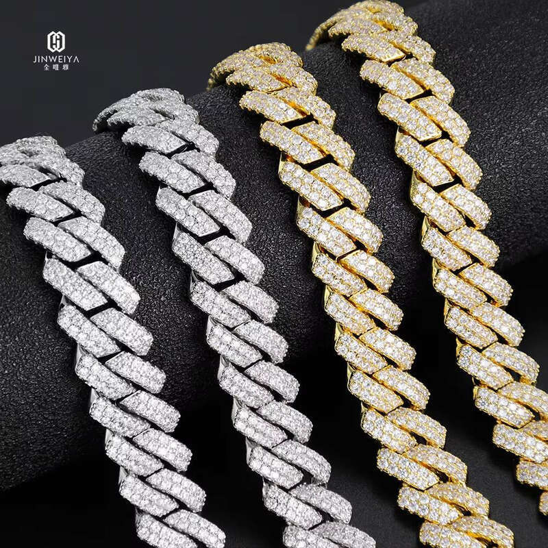 Hip-Hop Sier Glow Stone Necklace 13mm VVS Iced Cuban Chain Passed Testing