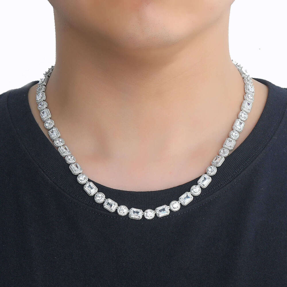 Luxury designer 8mm rock candy chain necklace, T-shaped ice out VVS Moissamite, hip hop necklace bracelet for men and women Free delivery