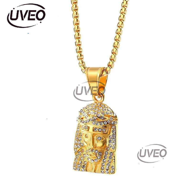 Pendant Necklaces Mens Hip Hop Necklace Jewelry Iced Out Jesus Piece With 60Cm Gold Cuban Chain Drop Delivery Pendants Dhgarden Oio