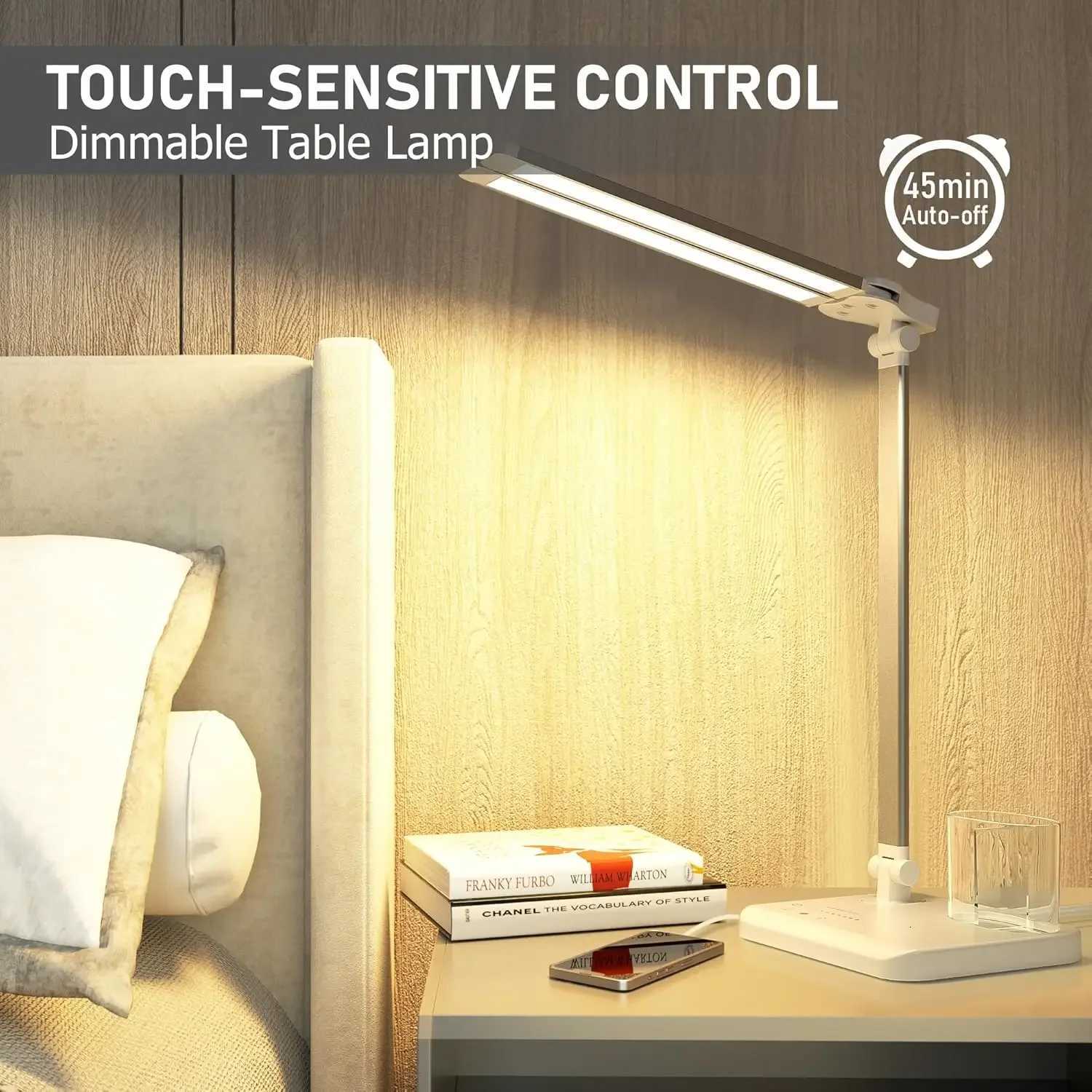 Dual Swing- Table Lamp LED Desk Lamp Dimmable Adjustable Reading Light for Home Office Bedroom Study and Craft M251120