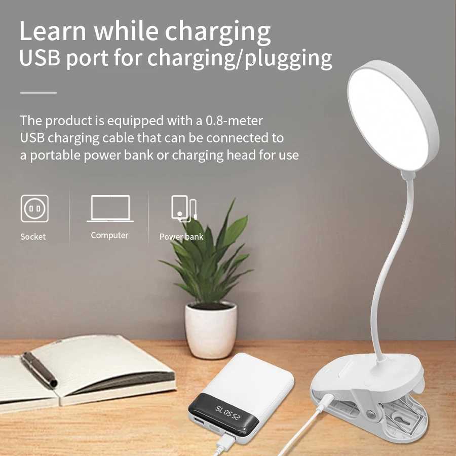 LED Desk Lamp USB Rechargeable Night Light Portable Clip Table Lamp Touch Study Read Lamp 3 Dimming Modes Eye Protection Light M251120