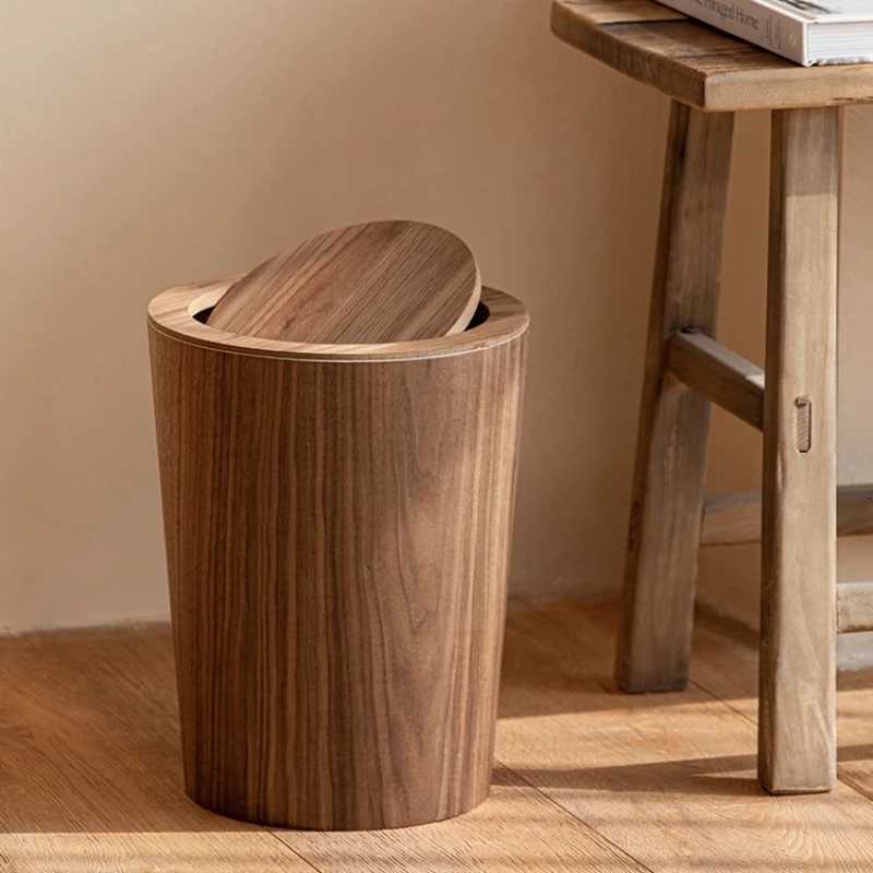 Natural Style Waste Bin for Office Living RoomCreative Flip-Top Trash Can Zen Japanese Deskside Paper Basket with Lid C251120