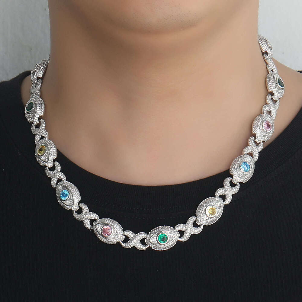 Luxury 14mm eye Infinity Colored Ice out VVS Moissanite 8-figure Cuban Chain Creative Hip Hop Men Women Necklace Bracelet Free delivery
