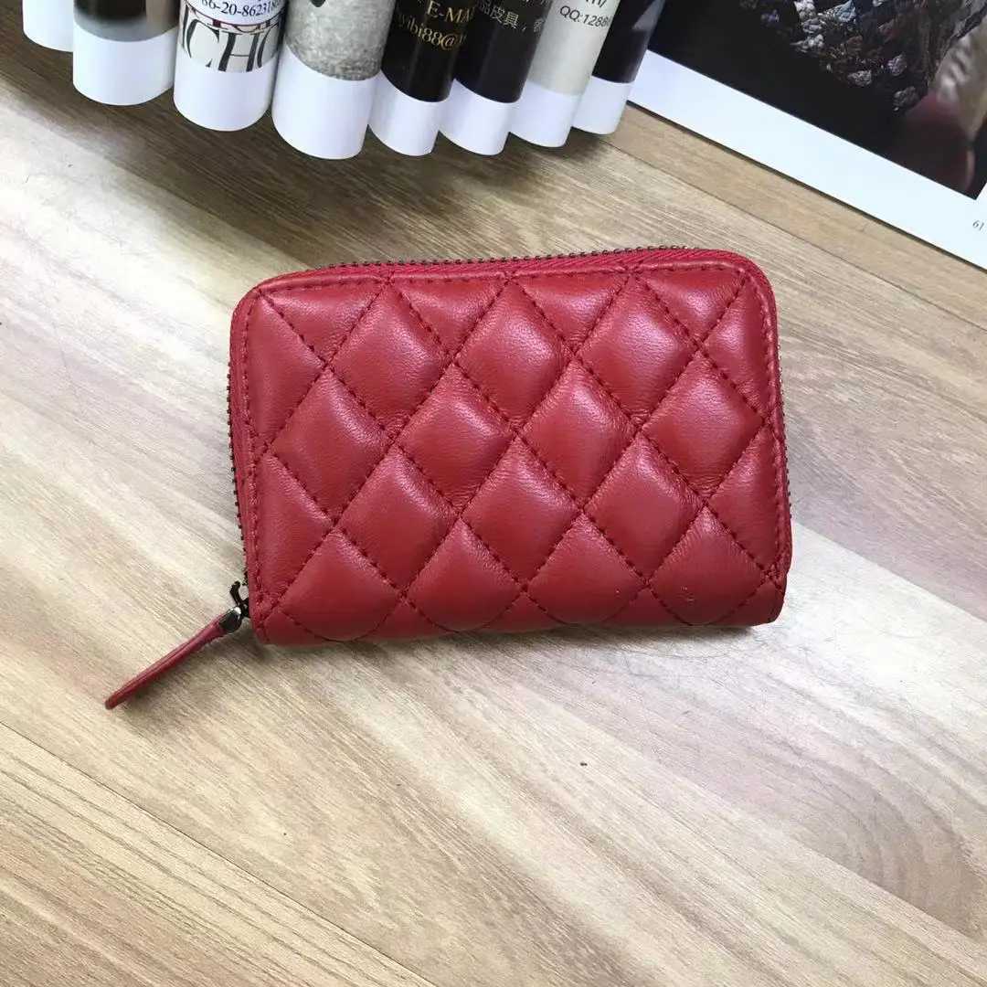 Lady Genuine Lambskin Short Zippy Wallet Designer Style Quilted Leather Coin Purse 5 ColorsW251120