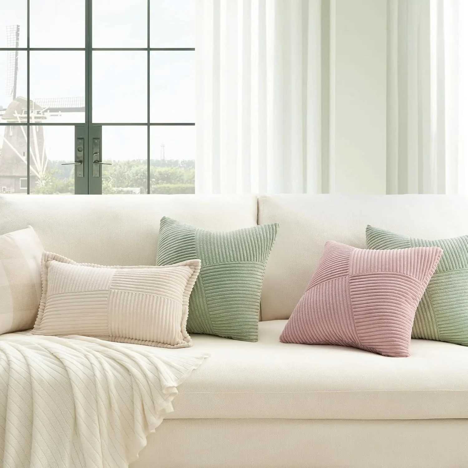 Pillow Case Spring Green Windmill Luxury case 40x40CM Striped Corduroy Throw cover Textured Solid decor for Sofa Living Room C251120