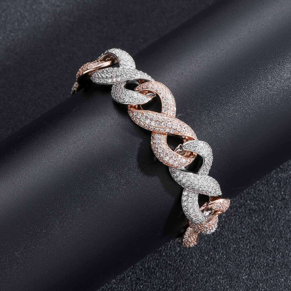 Luxury designer 15mm 8-figure Cuban Chain Rose Gold two-tone Hip Hop Ice Out VVS Moissanite Necklace Bracelet with free shipping