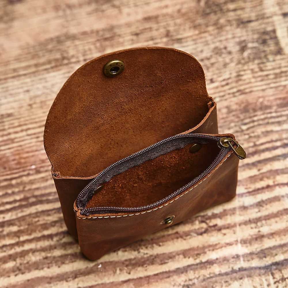 NUPUGOO Genuine Leather Retro Coin Purse Mens Double Wallet Small Card Bag Men And Women Universal Coin Key BagW251120