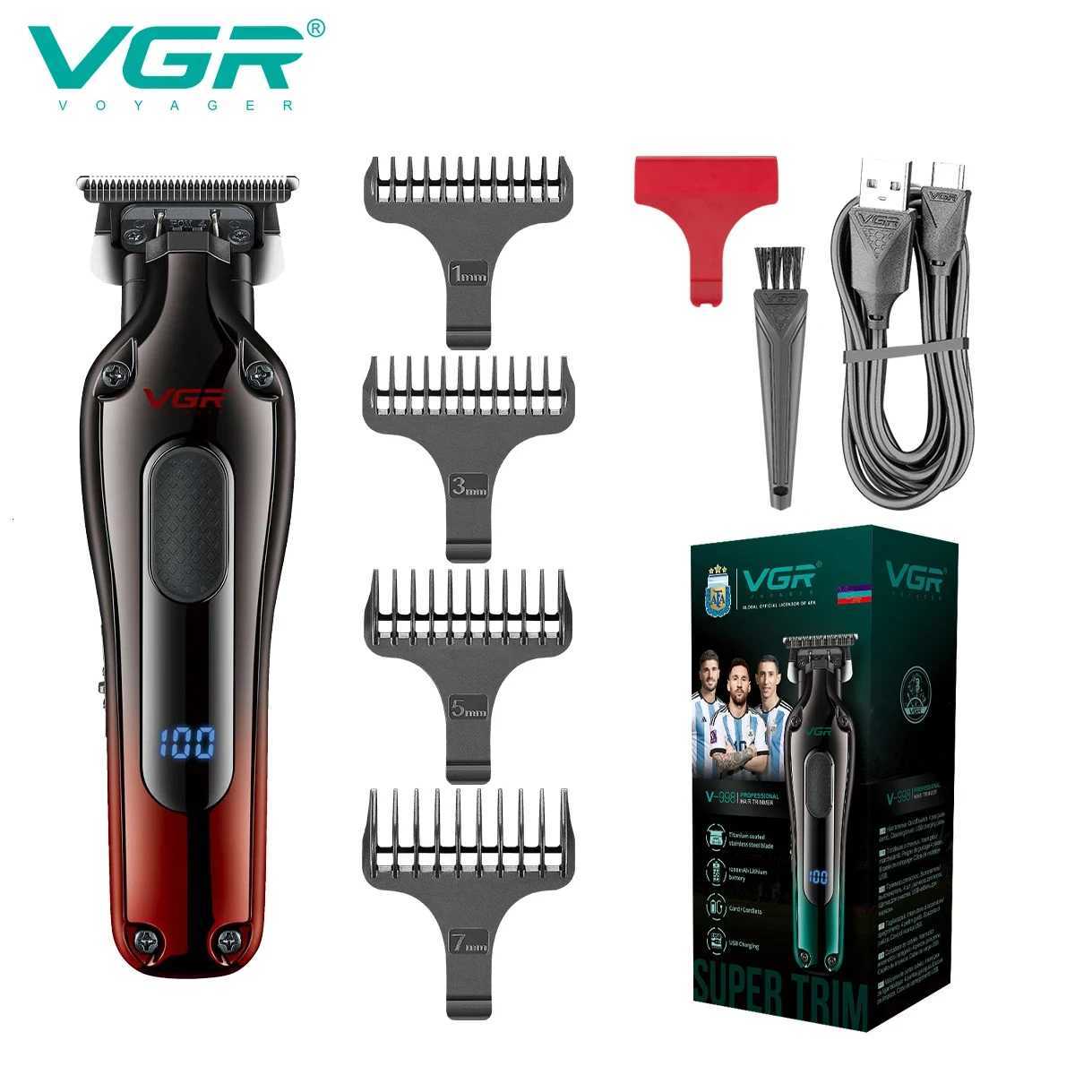 VGR 998 New Design Mens Cordless Rechargeable Professional Hair Clipper Gradient Color Precision Carving Electric Push ClipperT251120