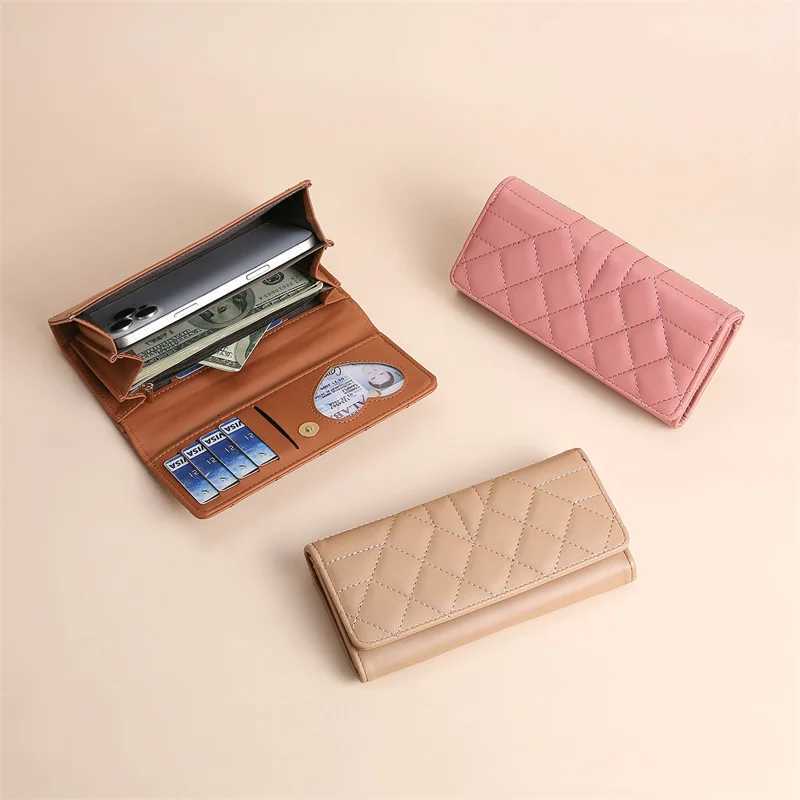 PU Leather Diamond Pattern Three-fold Wallets for Ladies Large Capacity Long Purses Mobile Phone Bags Card HolderW251120