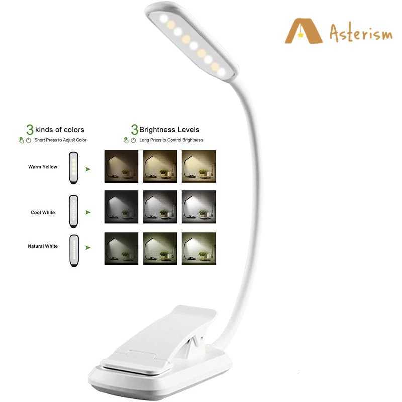 W White Rechargeable Book Light Mini 9 LED Reading Light Dimmable Flexible Easy Clip Lamp Read Night Reading Lamp in Bedroom M251120