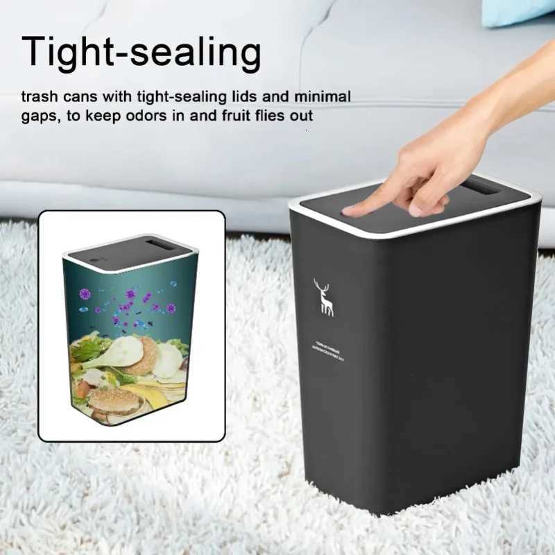 10L 15L Nordic Toilet Trash Can Household With Lid Kitchen ification Press-type Bathroom Living Room Rectangular Trash Can C251120