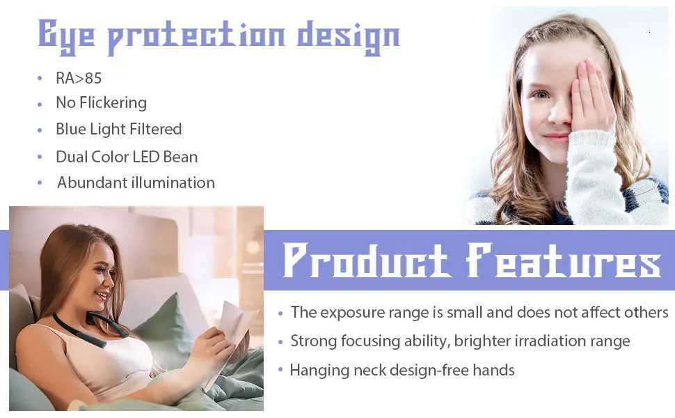 Night Reading LED Lighting Book Light Folding Double Headed Portable Tricolor Hanging Neck Reading Light Protecting Vision M251120