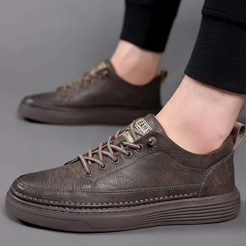 Young Spring and Autumn Casual Leather Men All Match Sports White Trendy Shoes Sneakers